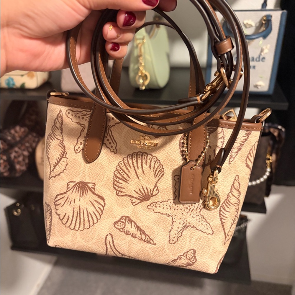 Coach Beige and Brown Seashell Print Mini Tote Bag - Picture 3 of 4
